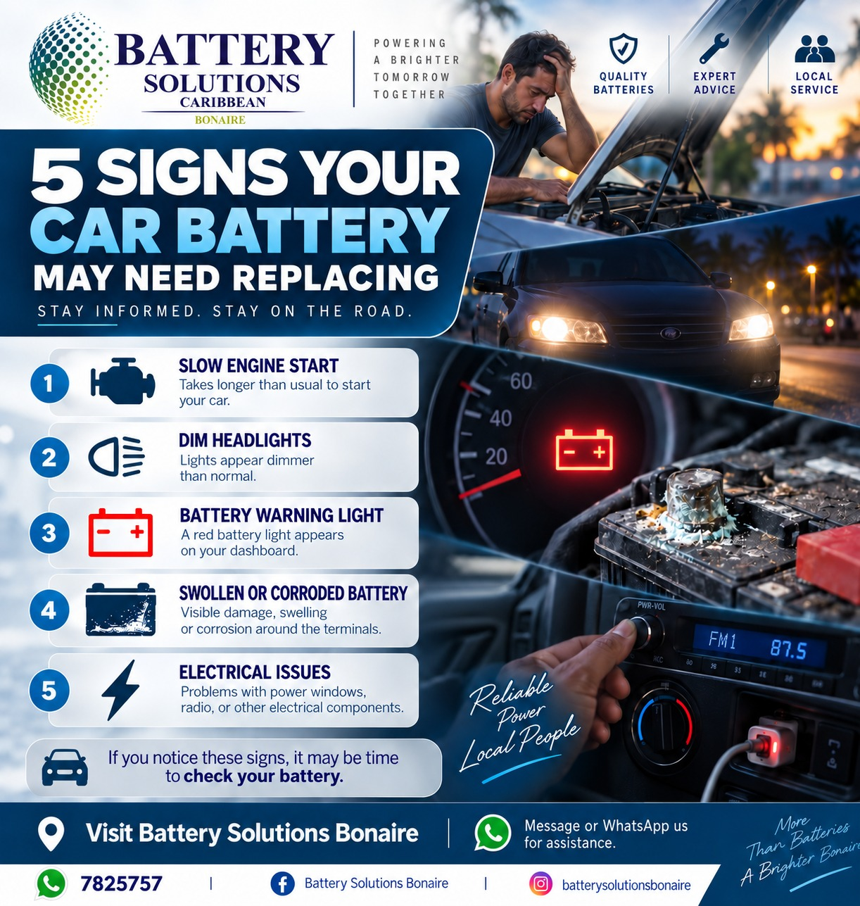 Five signs your car battery may need replacing — educational social post
